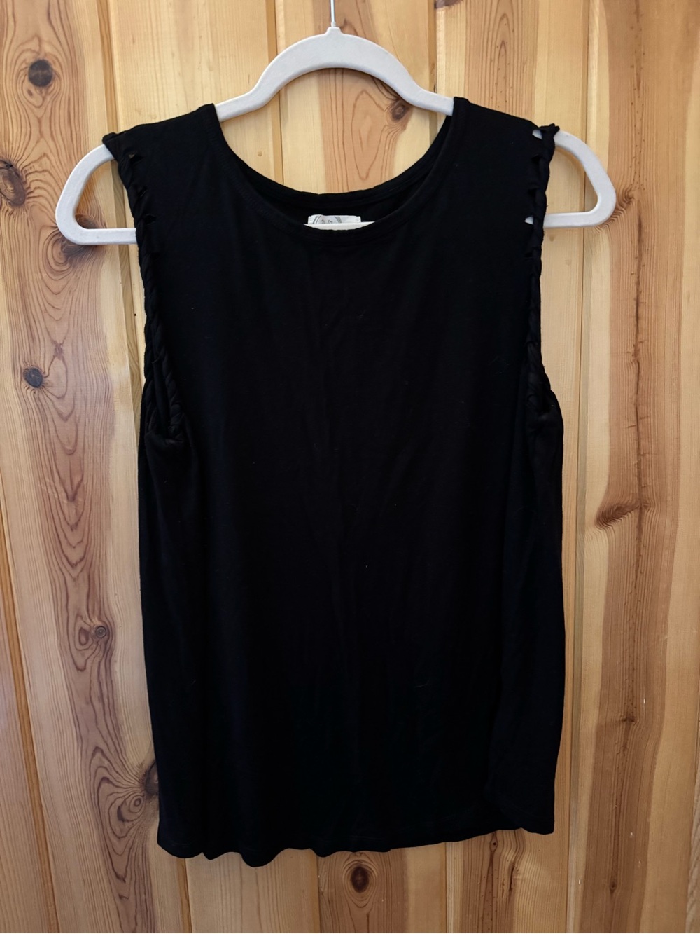 Black Braided-Shoulder Sleeveless Tank Top